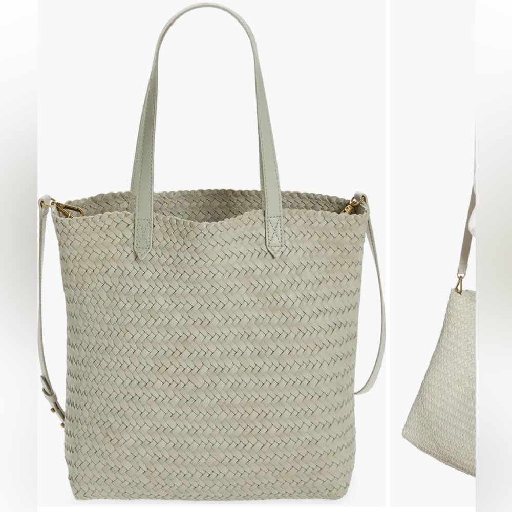 Madewell The Medium Transport Tote: Woven Leather Edition Ashen Sage - Picture 2 of 14